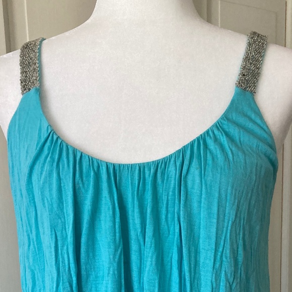 Boston Proper Aqua Blue Tank Top w Silver Beaded Straps Size M - Picture 2 of 13